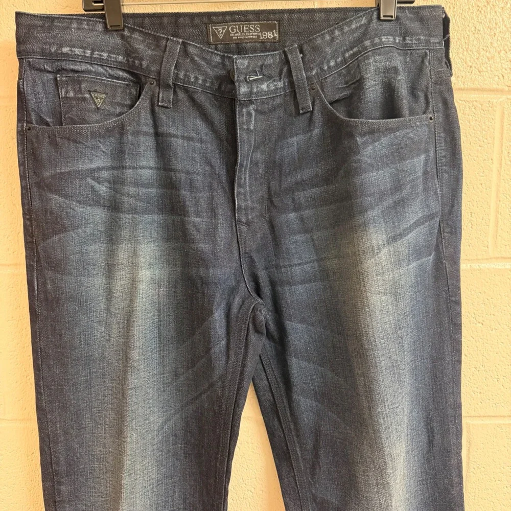 Guess Mens Lincoln Straight Denim Jeans 38x34 Wash Indigo Whiskered Classic Y2K
